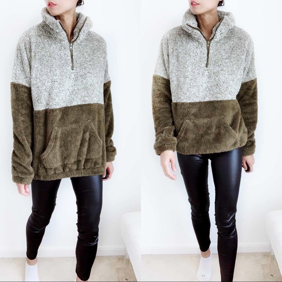 CHICBOMB Sweaters - Cozy Sherpa Pullover- OLIVE